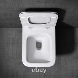 Durovin Bathrooms Modern Wall Hung Toilet Rectangle WC White Soft Close Seat