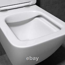 Durovin Bathrooms Modern Wall Hung Toilet Rectangle WC White Soft Close Seat