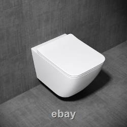 Durovin Design Toilet Pan Ceramic Wall Hung Rimless Rectangle & Soft Close Seat