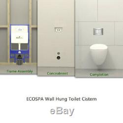 ECOSPA WC Concealed Wall Hung Toilet Cistern Frame + Dual Silver Eco Flush Plate