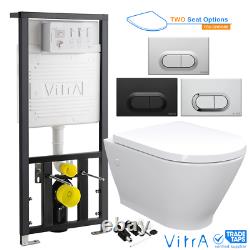 ECO Rimless Wall Hung Toilet Pan & VITRA Concealed Cistern WC Frame, Flush Plate