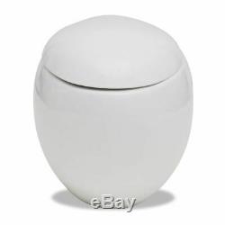 Egg-Shaped Wall Hung Toilet with Concealed Cistern Ceramic White and Blue