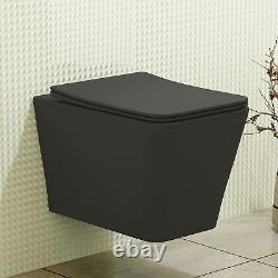 Elena Matt Black Wall Hung Rimless Toilet Square Pan & Slim Soft Close Seat