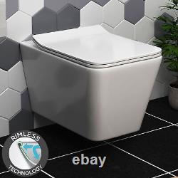 Elena Wall Hung Rimless Toilet & Round Button Concealed WC Cistern Frame, Seat