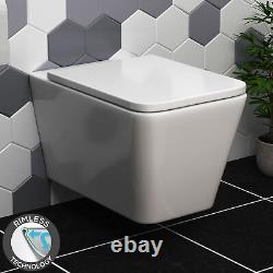 Elena Wall Hung Rimless Toilet & Seat, Square Button Concealed WC Cistern Frame