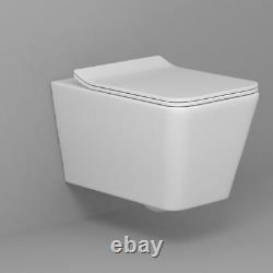 Elena Wall Hung Rimless Toilet & Square Button Concealed WC Cistern Frame, Seat