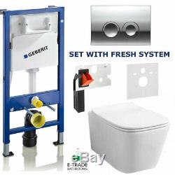 GEBERIT DUOFIX Frame UP100+Wall Hung Rimless WC Toilet+ Delta Plate+FRESH SYSTEM