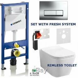 GEBERIT DUOFIX Frame UP100+Wall Hung Rimless WC Toilet+ Delta Plate+FRESH SYSTEM