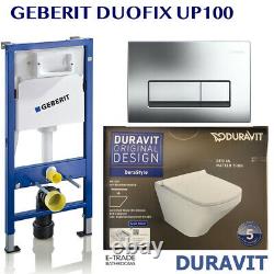 GEBERIT Frame UP100+Plate +DURAVIT Wall Hung Toilet Rimless WC+Soft Closing Seat