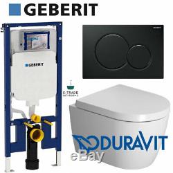 GEBERIT Slim Frame UP720 +Plate+ DURAVITWall Hung Toilet Rimless WC+Soft Cl Seat
