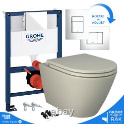 GROHE 0.82M Concealed Cistern WC Frame & RAK Rimless Wall Hung Toilet Greige