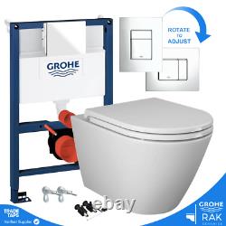 GROHE 0.82M Concealed Cistern WC Frame & RAK Rimless Wall Hung Toilet Matt White