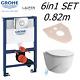 Grohe 0.82m Wc Frame + Laufen Pro Rimless Wall Hung Toilet Pan Slim Soft Seat
