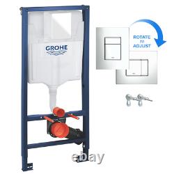 GROHE 1.13M Concealed Cistern WC Frame & RAK Rimless Wall Hung Toilet Matt Grey