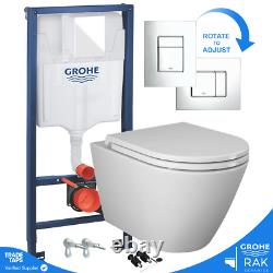 GROHE 1.13M Concealed Cistern WC Frame & RAK Rimless Wall Hung Toilet Matt White