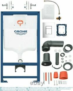GROHE CONCEALED CISTERN WC FRAME WITH BLACK RIMLESS WALL HUNG TOILET PAN 5in1