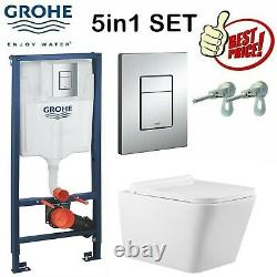 GROHE CONCEALED CISTERN WC FRAME WITH GALAXY RIMLESS WALL HUNG TOILET PAN 5in1