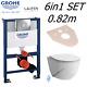 Grohe Rapid Sl 0.82m Wc Frame + Laufen Pro Slim Rimless Wall Hung Toilet Pan Air
