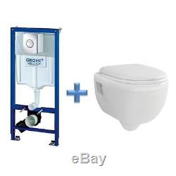 GROHE Rapid SL 1.13m Toilet Frame 38860 + Wall Hung Toilet Pan & SC Seat Pack