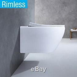Galaxy Modern Round Rimless Wall Hung Wc Toilet Pan With Slim Soft Close Seat