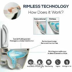Galaxy Modern Round Rimless Wall Hung Wc Toilet Pan With Slim Soft Close Seat