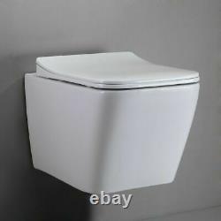Galaxy Modern Square Rimless Wall Hung Wc Toilet Pan With Slim Soft Close Seat