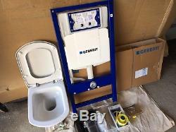 Geberit DuoFix Sigma Frame & Concealed Cistern & Iflo Wall Hung WC Toilet & Seat