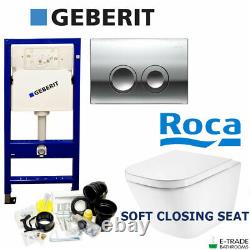 Geberit Duofix Up100 Frame+flush Plate+roca Gap Rimless Wall Hung+soft Clos Seat