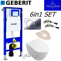 Geberit Duofix Up320 Frame + Villeroy Boch Subway Wall Hung Toilet & Seat 6in1