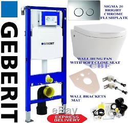 GEBERIT DUOFIX UP320 WC FRAME RIMLESS WALL HUNG TOILET PAN WITH SOFT CLOSE SEAT 