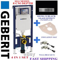 Geberit UP720 8CM TOILET FRAME + SIGMA BLACK GLASS plate + wall brackets + mat