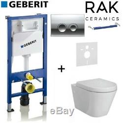 Geberit Up100 Cistern Frame Delta 21 + Rak Ceramics Resort Wall Hung Toilet Pan