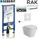 Geberit Up100 Cistern Frame Delta 50 + Rak Ceramics Resort Wall Hung Toilet Pan