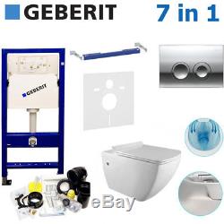 Geberit Up100 Delta Frame +flush Plate +wall Hung Rimless Wc +soft Closing Seat