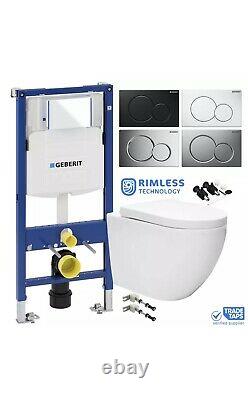 Geberit rimless wall hung toilet and cistern 1.12m chrome flush plate