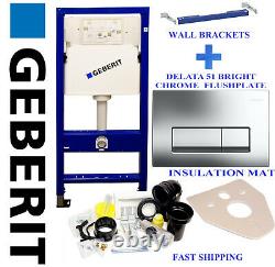 Geberit wall hung toilet frame with bright chrome flushplate, brackets & mat wc