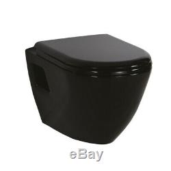 Gloss Black Wall Hung Mounted Combined Bidet Toilet Pan WC Soft Close Seat