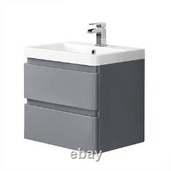 Gloss Grey Bathroom Wall Hung Floor Standing Basin Vanity Unit Tallboy Furniture
