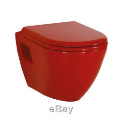 Gloss Red Wall Hung Mounted Combined Bidet Toilet Pan WC Soft Close Seat