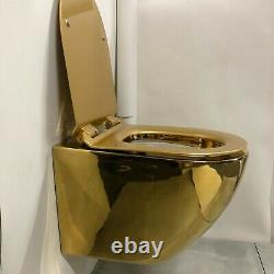 Golden Toilet Wall Hung Compact Rimless Gold Wc With Slim Soft Closing Seat
