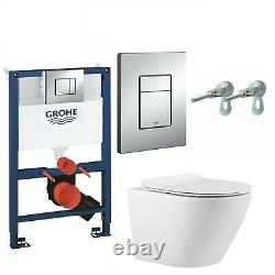 Grohe 0.82 WC Frame Chrome Plate Rimless Wall Hung Toilet Pan And Soft Close Sea