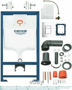 Grohe 0.82 WC Frame Chrome Plate Rimless Wall Hung Toilet Pan And Soft Close Sea