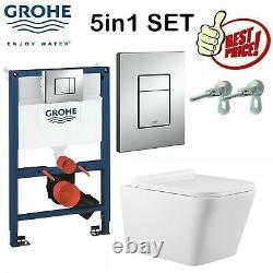 Grohe 0.82m Concealed Cistern Wc Frame With Galaxy Rimless Wall Hung Toilet Pan