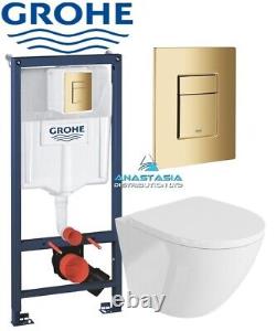 Grohe 38732GN0 Gold Brushed Brass Plate Wc Frame 1.12 Rimless Toilet Wall Hung P