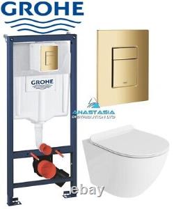 Grohe 38732GNO Gold Brushed Brass Plate Wc Frame 1.12 Rimless Toilet Wall Hung P