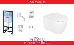 Grohe Concealed Cistern, Frame, Wall Hung Toilet+soft Close Seat+dual Flush Button