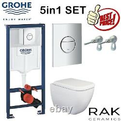 Grohe Concealed Cistern Wc Frame With Rak Ceramics Rimless Wall Hung Toilet Pan