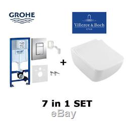 Grohe Frame+villeroy & Boch Venticello Wall Hung Toilet Pan With Soft Close Seat