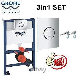 Grohe Rapid 0.82m Concealed Cistern Wc Frame Grey Rimless Wall Hung Toilet Pan