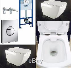 Grohe Rapid SL WC Frame+ONYX Rimless Wall Hung Toilet Pan with Soft Close Seat